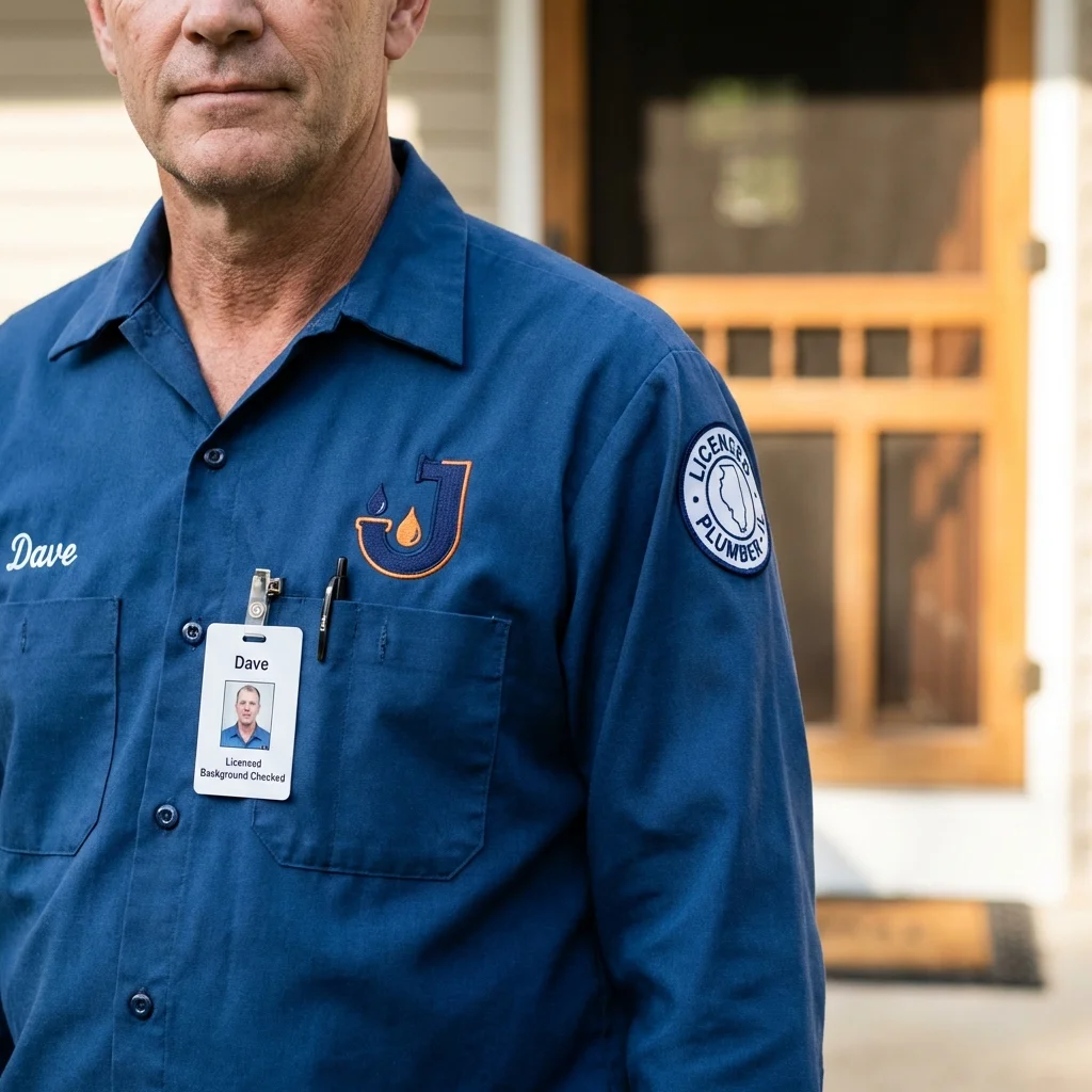 Licensed plumber showing ID badge in Saint Paul Park, MN