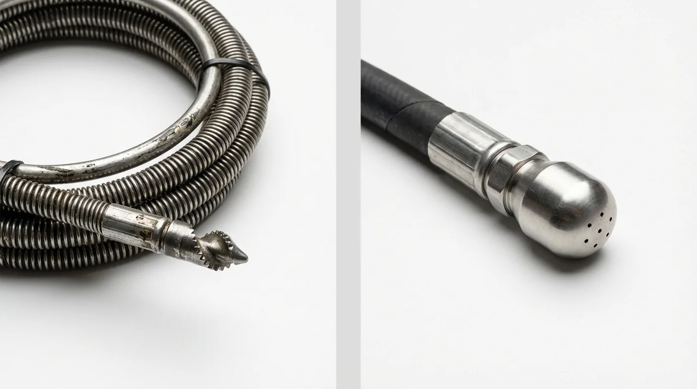 Drain snake cable and hydro jetting nozzle used for drain cleaning in Saint Paul Park, MN